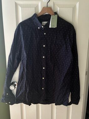Goodfellow & Co. Navy Button-Up Shirt with Micro Dot Print